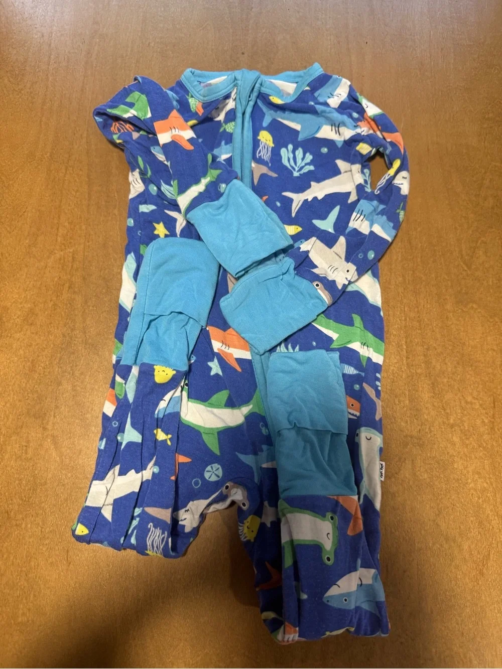 Little Sleepies Blue Shark & Sea Creatures Footed Pajama Romper